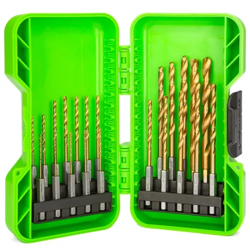 Набор сверл HSS-TiN 1,5-8,0 мм с шестигранным хвостовиком в кейсе Greenworks 2943907 (22 шт.) — детальное фото