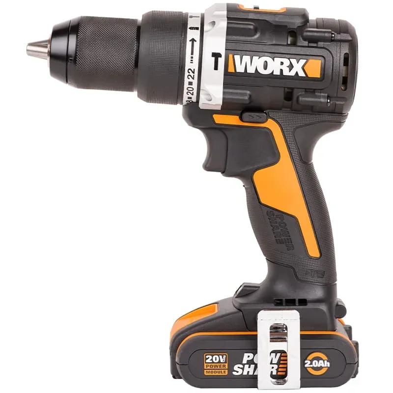 Дрель-шуруповерт ударная WORX WX352 20V 60Нм аккумуляторная бесщеточная, с 2хАКБ на 2 А*ч и ЗУ в кейсе