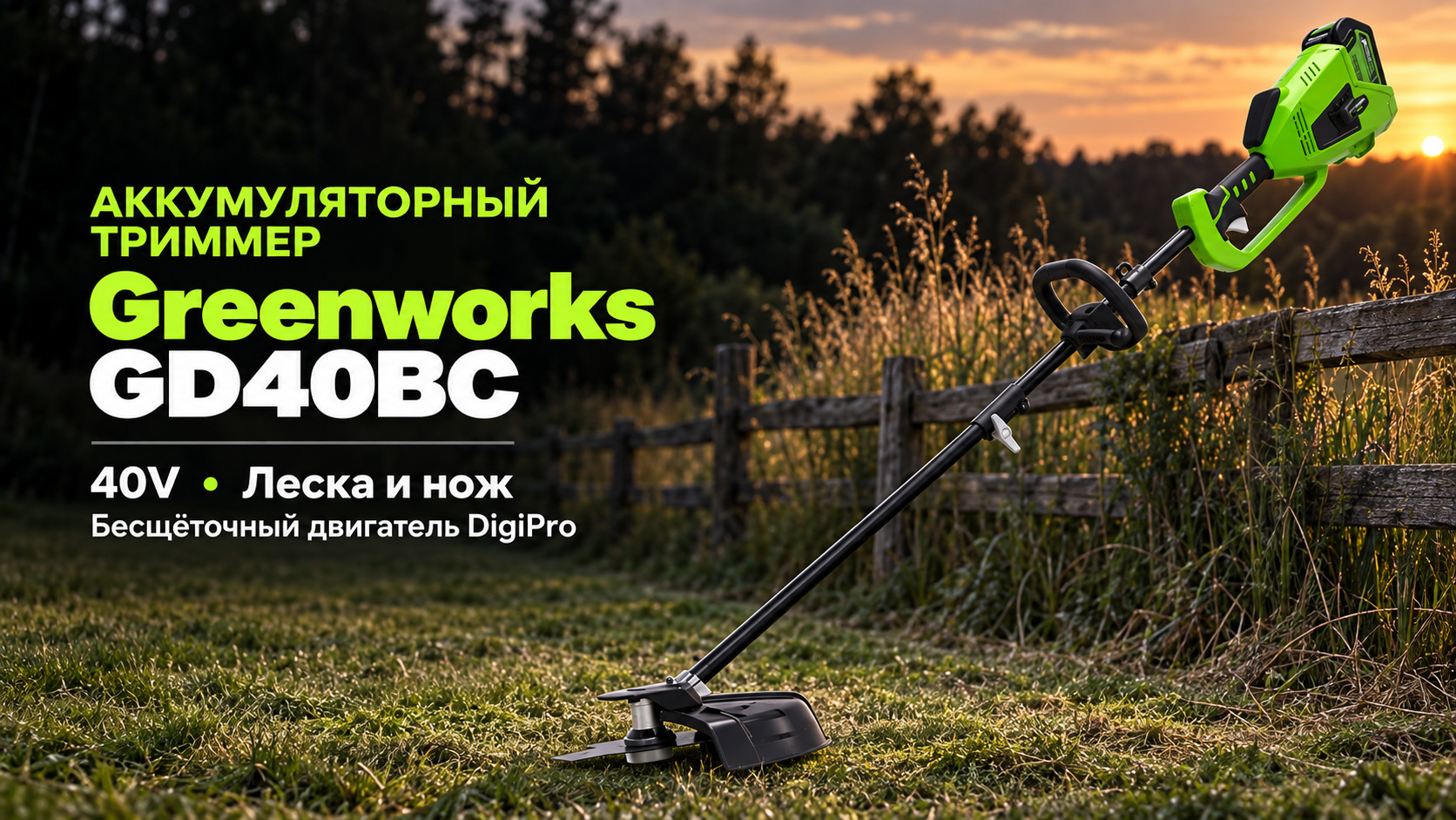 Триммер Greenworks GD40BC 40V 1301507 (35 см) бесщёточный аккумуляторный