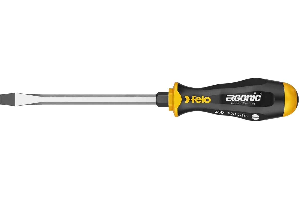 Плоская шлицевая ударная отвертка Felo Ergonic 8,0x1,2x150 45008040 — детальное фото