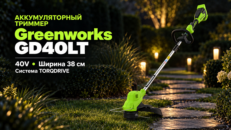 Триммер Greenworks GD40LT 40V 2112207 (38 см) аккумуляторный