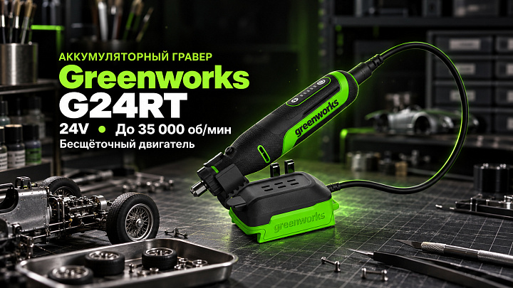 Гравер Greenworks G24RT 24V 3200807 бесщеточный аккумуляторный