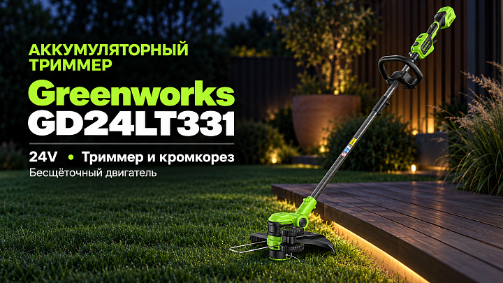 Триммер Greenworks GD24LT331 24V 2113407 (33 см) бесщеточный аккумуляторный