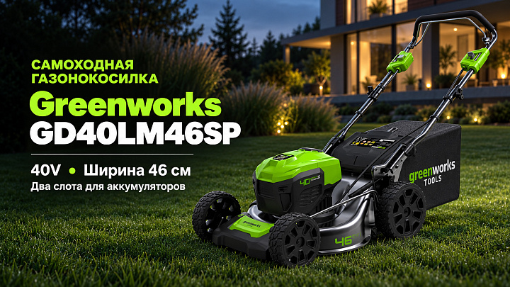 Самоходная газонокосилка Greenworks GD40LM46SP 40V 2506807 (46 см) аккумуляторная