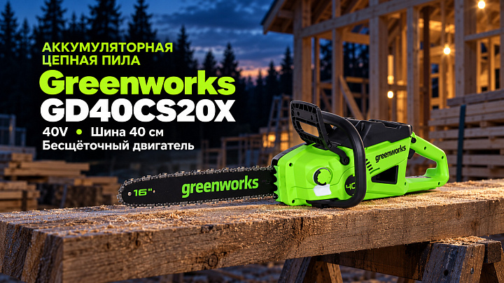 Цепная пила Greenworks GD40CS20X 40V 2008807 (40 см) бесщеточная аккумуляторная